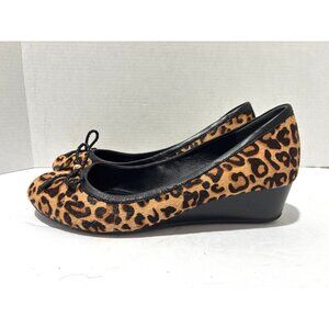 Cole Haan Shoes Womens Size 7 Grand OS Tali Wedge Bow Calf Hair Leopard Slip